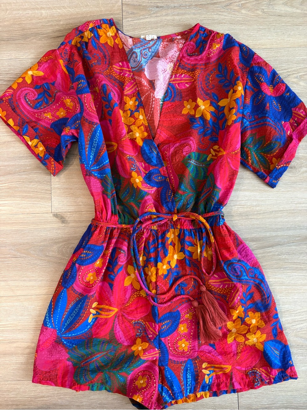 Vibrant Floral Wrap Romper in Pink & Blue